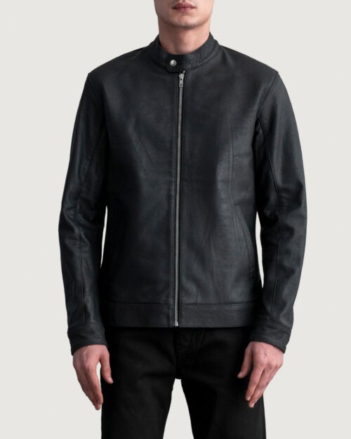 Voss Tumbled Black Leather Biker Jacket